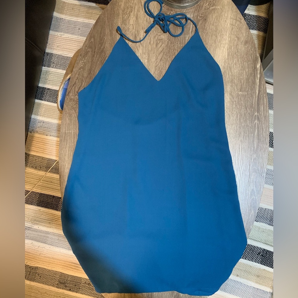 Three Eighty Two Teal Blue Halter Neck Low Back Dress Size Small